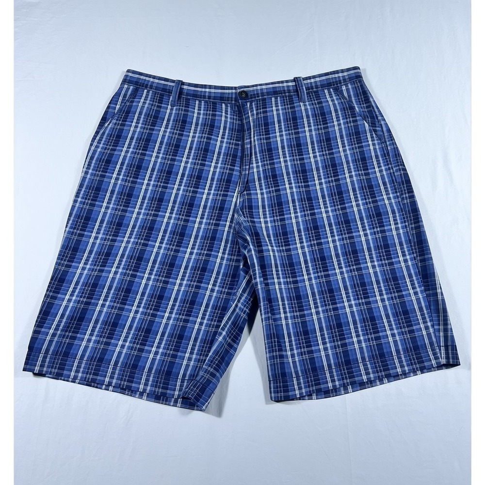 Reunion‎ Men's Blue Plaid Flat Front Cotton Shorts Size 42